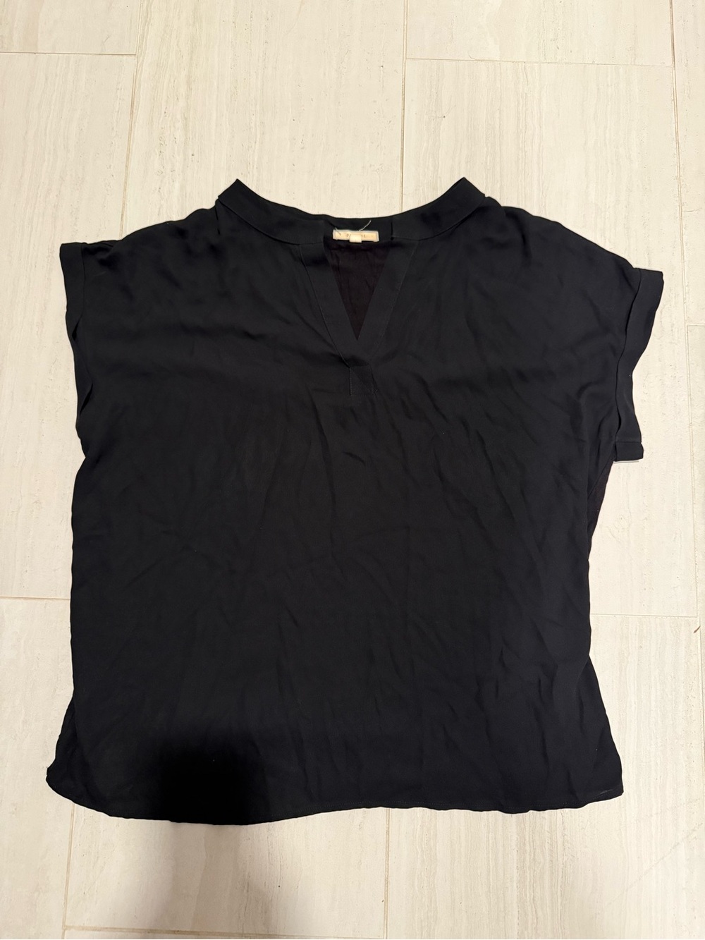 Pleione Black Split-Neck Short Sleeve Blouse size XL